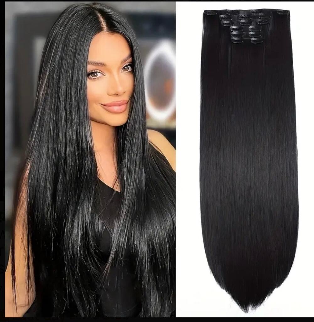 6 piece 20” hair extensions - black human synthetic